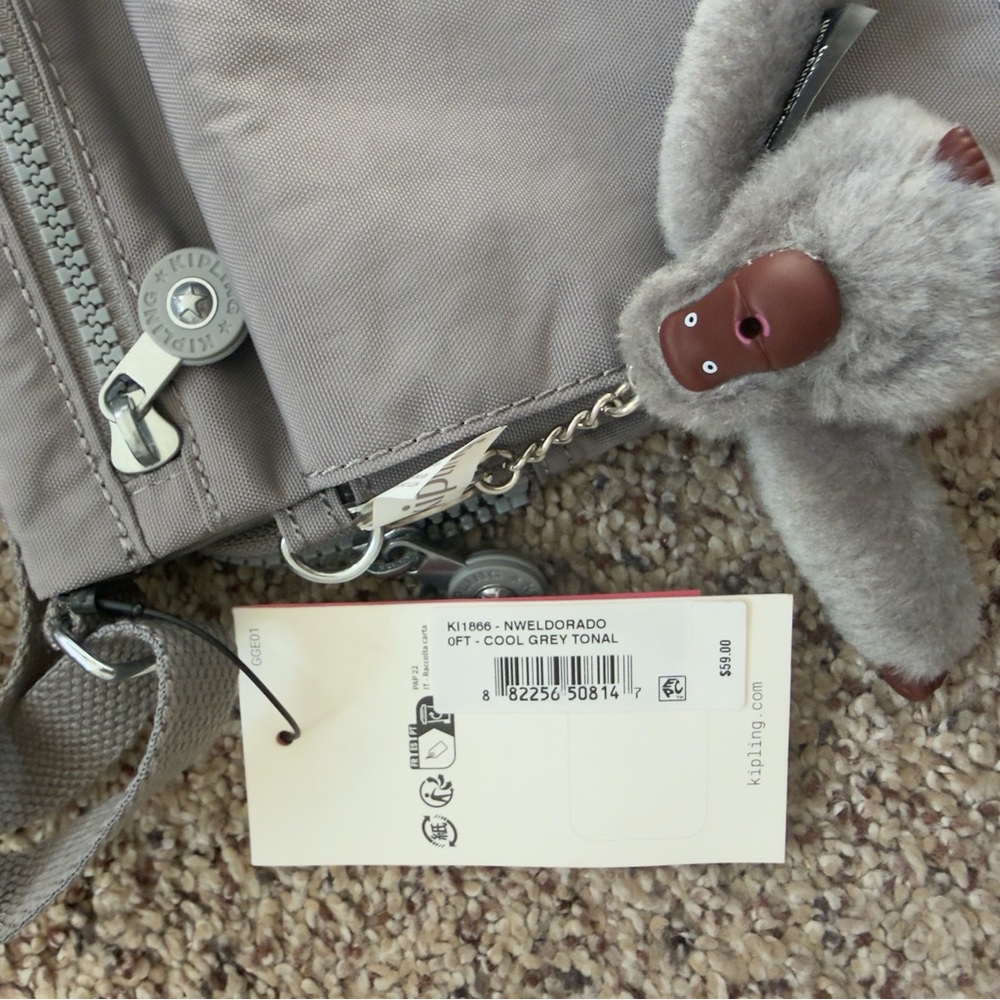 NWT Kipling “New Eldorado” Gray Tonal Crossbody Bag - Picture 3 of 7